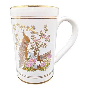 Neofitou Handled Mug 24k Gold Trim Pottery Peacock & Floral Theme Greek Greece